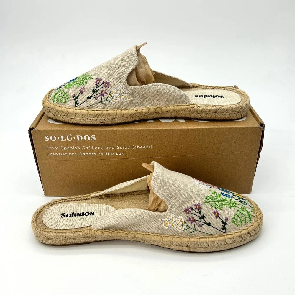 Womens Espadrilles Soludos The Smoking Mule Size 7-7.5 Organic Cotton Floral NEW